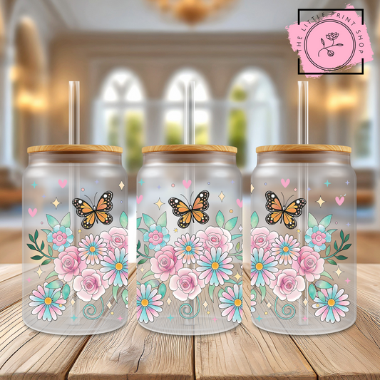 Butterfly - 16oz Libbey Glass Printed UV DTF Wrap