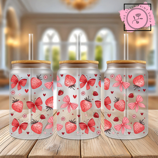 Red Bows - 16oz Libbey Glass Printed UV DTF Wrap