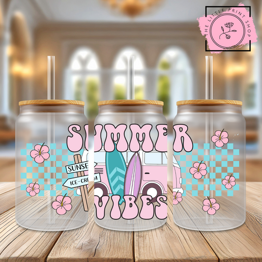 Summer Vibes - 16oz Libbey Glass Printed UV DTF Wrap