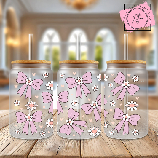 Pretty Pink Bows - 16oz Libbey Glass Printed UV DTF Wrap