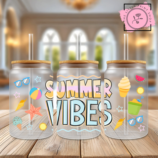 Summer Vibes - 16oz Libbey Glass Printed UV DTF Wrap
