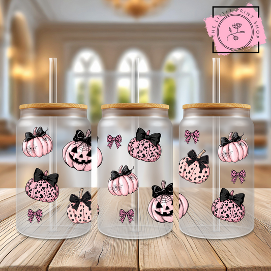 Pink Pumpkins - 16oz Libbey Glass Printed UV DTF Wraps