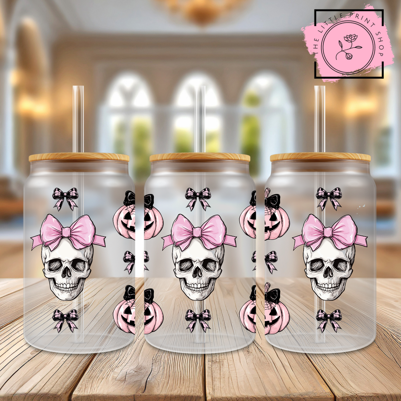 Halloween Skulls - 16oz Libbey Glass Printed UV DTF Wraps