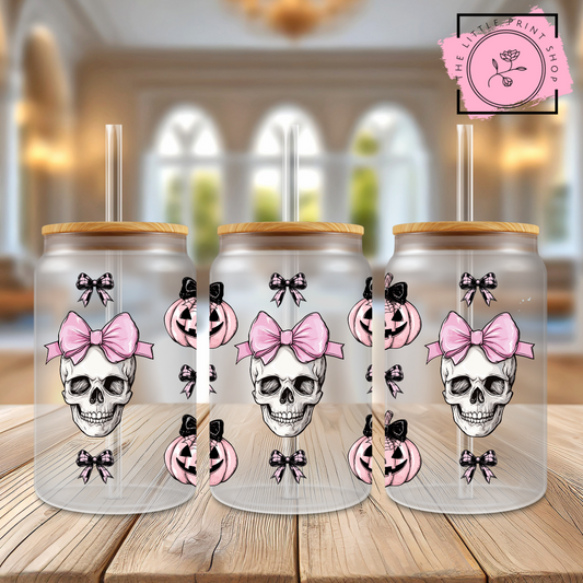 Halloween Skulls - 16oz Libbey Glass Printed UV DTF Wraps