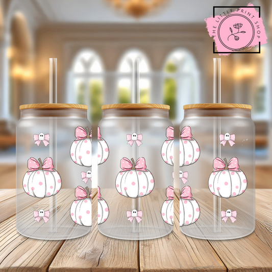 White Pumpkins - 16oz Libbey Glass Printed UV DTF Wraps