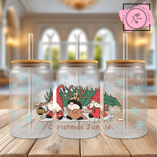 Christmas Junkie - 16oz Libbey Glass Printed UV DTF Wrap