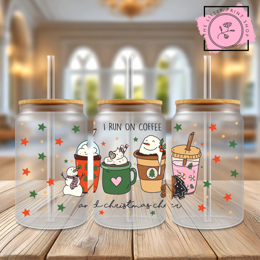 Run On Coffee - 16oz Libbey Glass Printed UV DTF Wrap