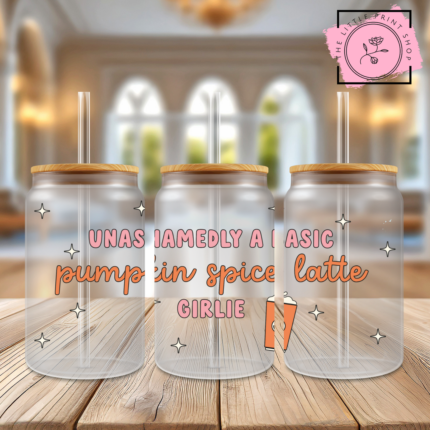 Pumpkin Spice Latte Basic - 16oz Libbey Glass Printed UV DTF Wrap