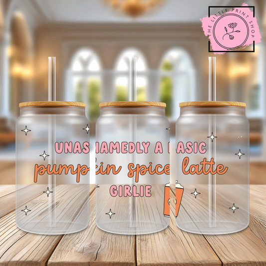 Pumpkin Spice Latte Basic - 16oz Libbey Glass Printed UV DTF Wrap