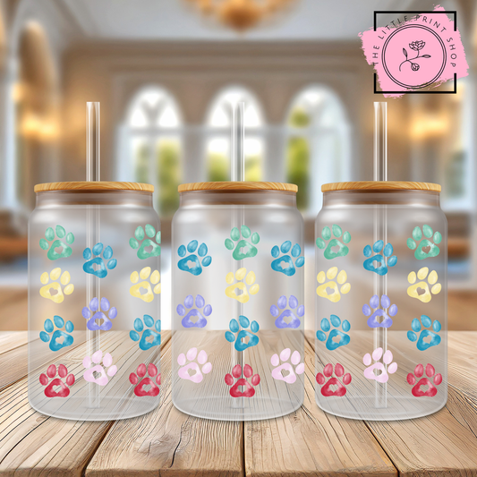 Paw Prints - 16oz Libbey Glass Printed UV DTF Wrap