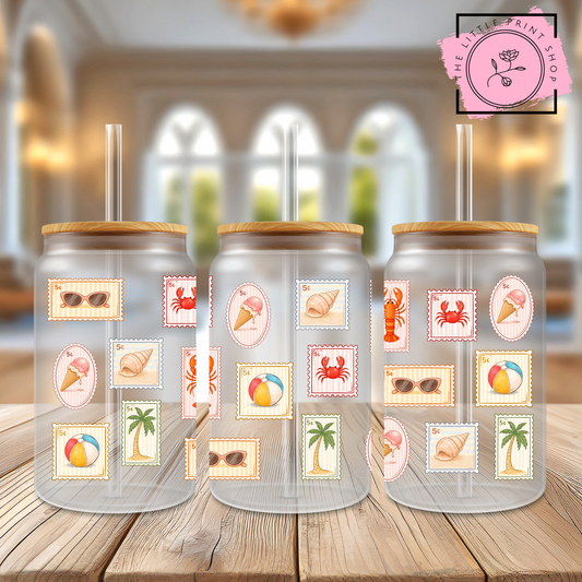 Summer Stamps - 16oz Libbey Glass Printed UV DTF Wrap