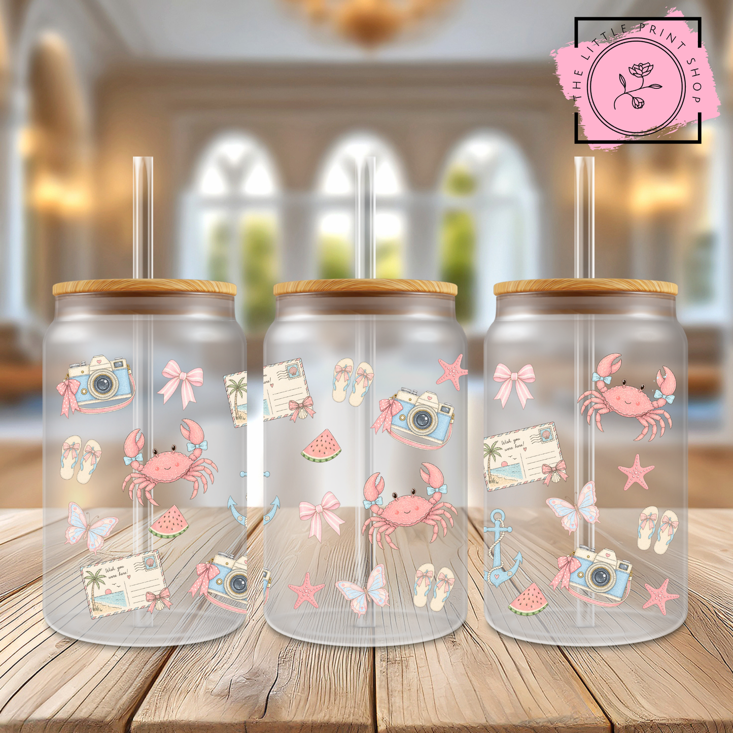 Summer Holiday - 16oz Libbey Glass Printed UV DTF Wrap