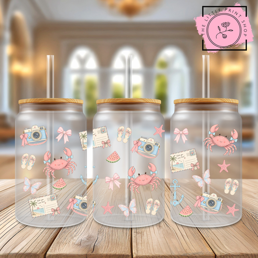 Summer Holiday - 16oz Libbey Glass Printed UV DTF Wrap