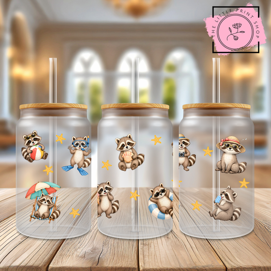 Summer Racoons - 16oz Libbey Glass Printed UV DTF Wrap