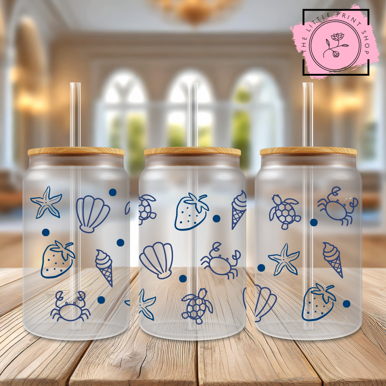 Summer Icons - 16oz Libbey Glass Printed UV DTF Wrap