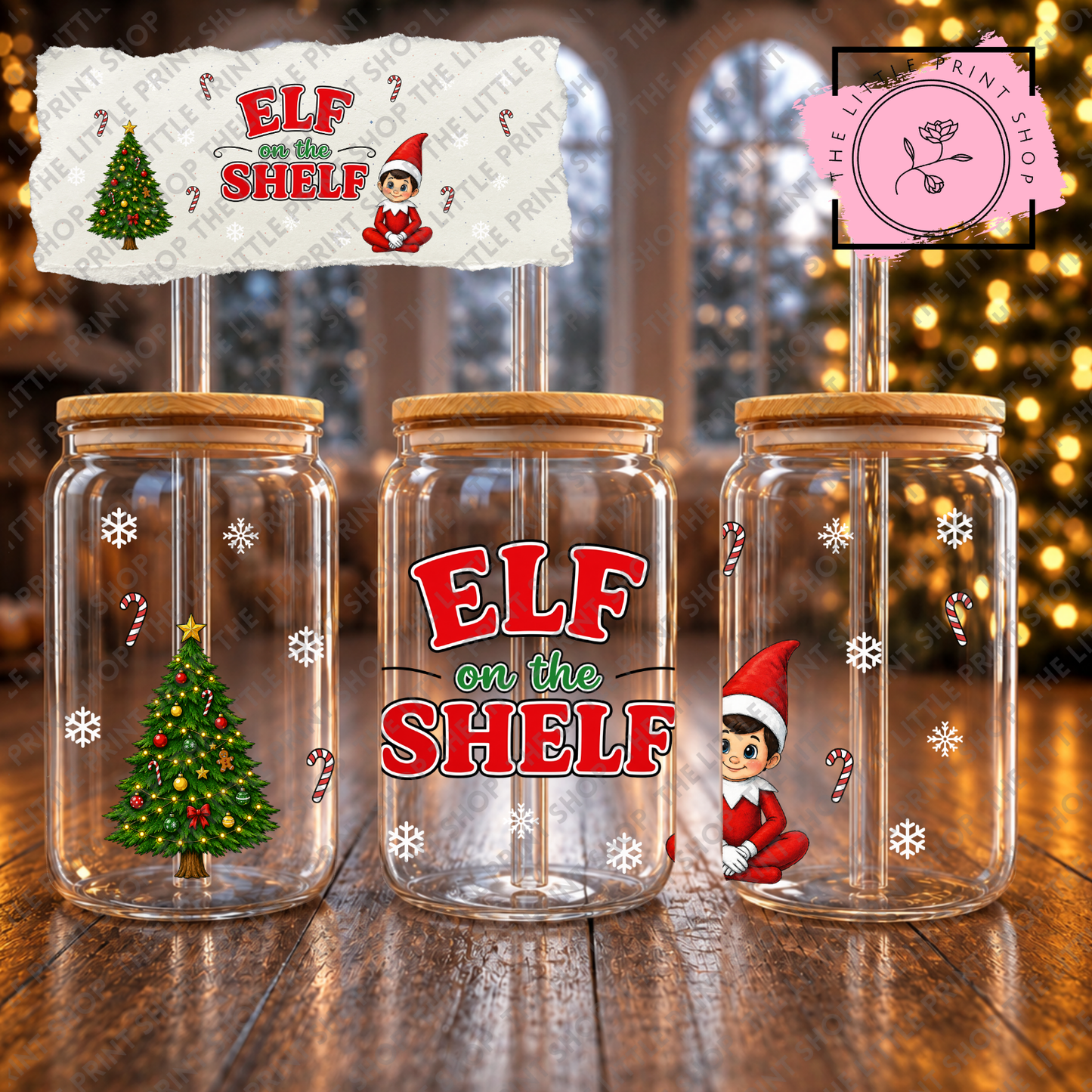 Elf On Shelf - 16oz Libbey Glass Printed UV DTF Wrap