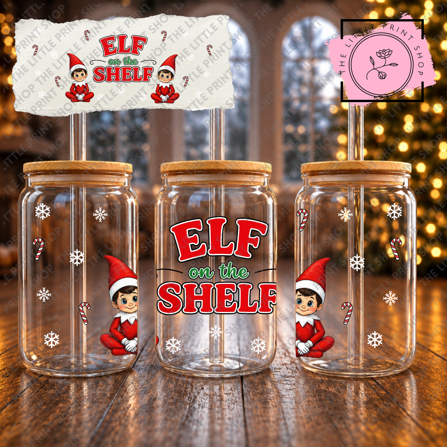 Elf On Shelf - 16oz Libbey Glass Printed UV DTF Wrap