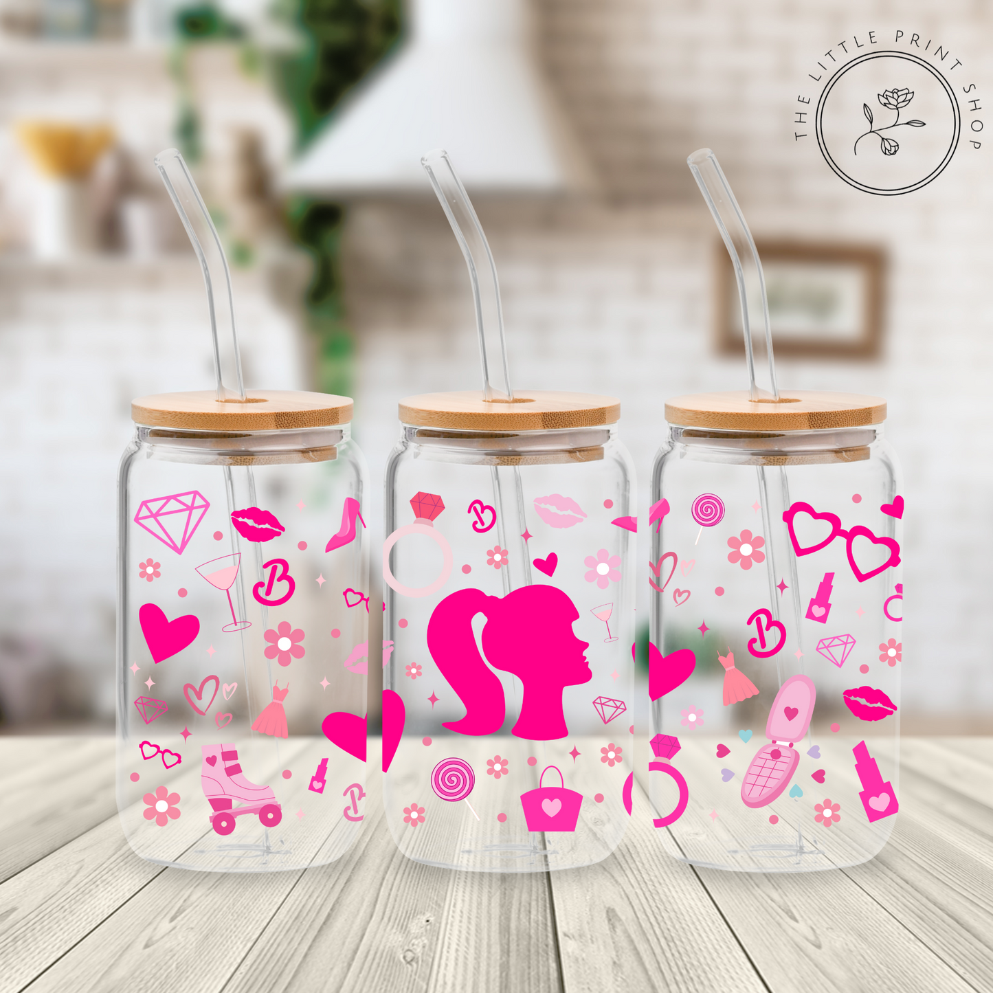 Pink Girl - 16oz Libbey Glass Printed UV DTF Wrap