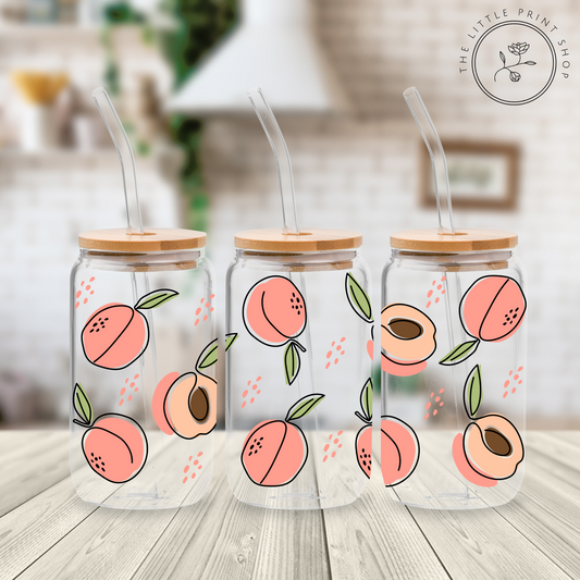 Peachy Peach - 16oz Libbey Glass Printed UV DTF Wrap