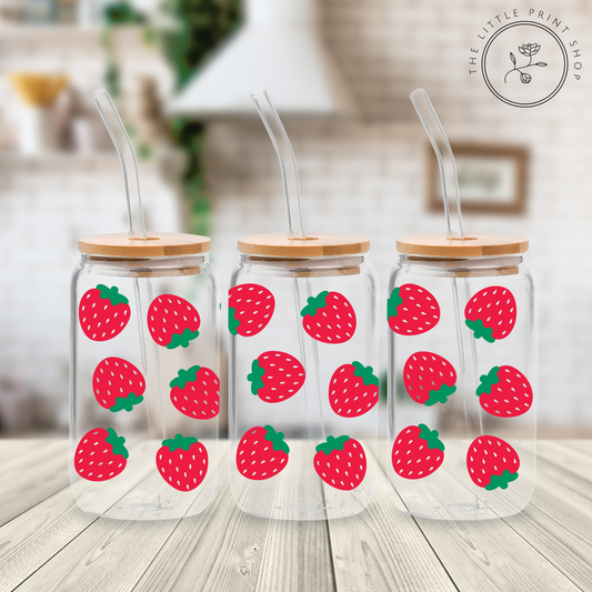 Strawberry - 16oz Libbey Glass Printed UV DTF Wrap