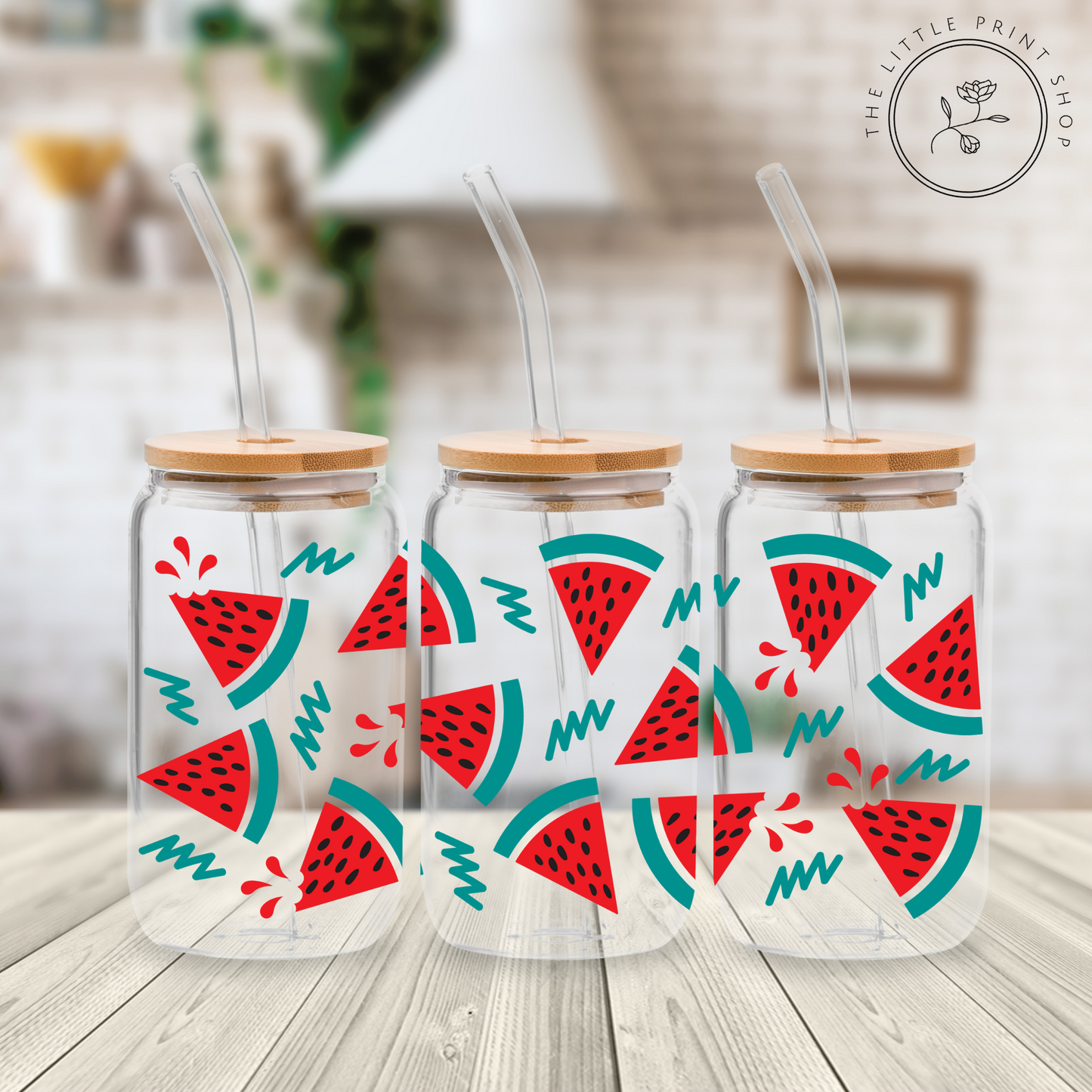 Watermelon - 16oz Libbey Glass Printed UV DTF Wrap
