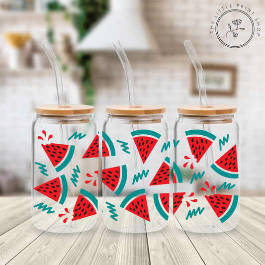 Watermelon - 16oz Libbey Glass Printed UV DTF Wrap