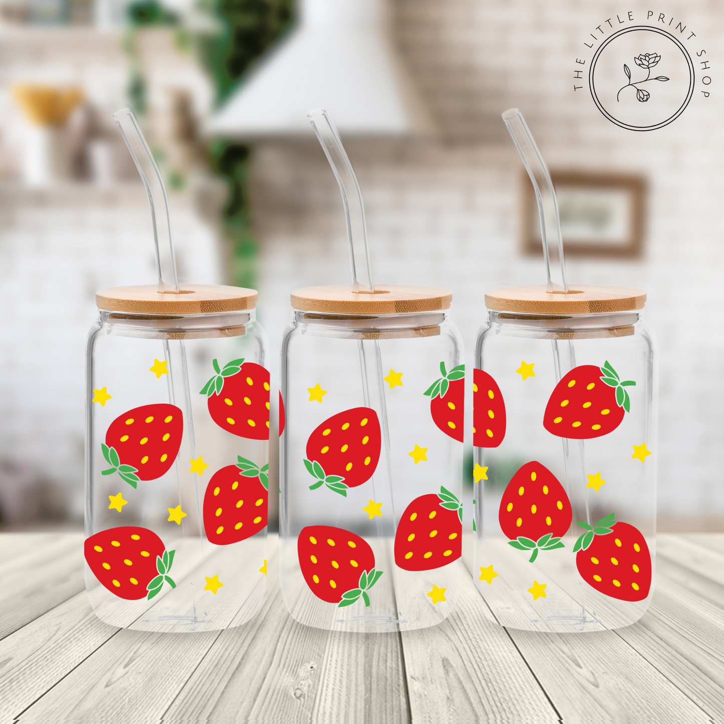 Red Strawbs - 16oz Libbey Glass Printed UV DTF Wrap