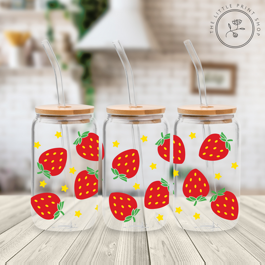 Red Strawbs - 16oz Libbey Glass Printed UV DTF Wrap