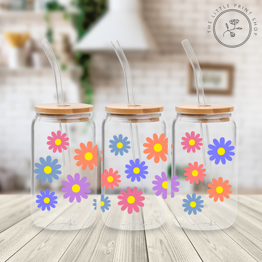 Colourful Daisies - 16oz Libbey Glass Printed UV DTF Wrap