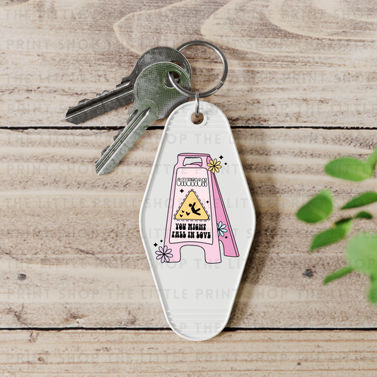 Caution - UV DTF Motel Keyring Decal