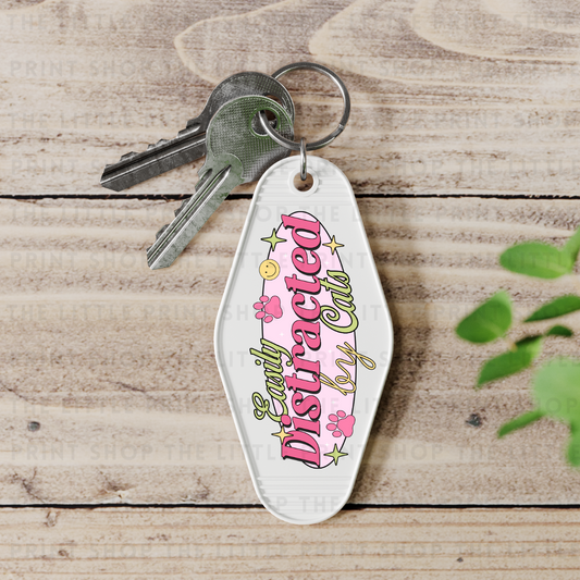 Distracted By Cats - UV DTF Motel Keyring Decal