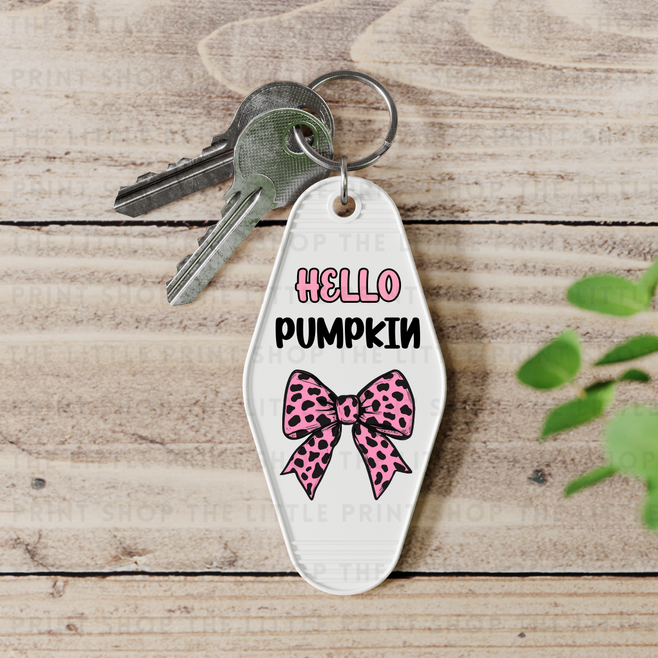 Hello Pumpkin Pink Bow - UV DTF Motel Keyring Decal