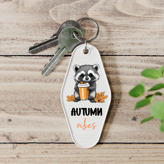 Autumn Vibes Racoon - UV DTF Motel Keyring Decal