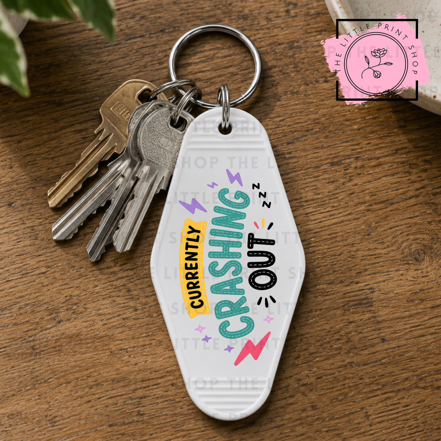 Crashing Out - UV DTF Motel Keyring Decal