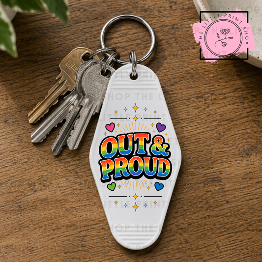 Out & Proud - UV DTF Motel Keyring Decal