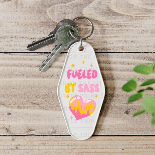 Fuelled By Sass - UV DTF Motel Keyring Decal