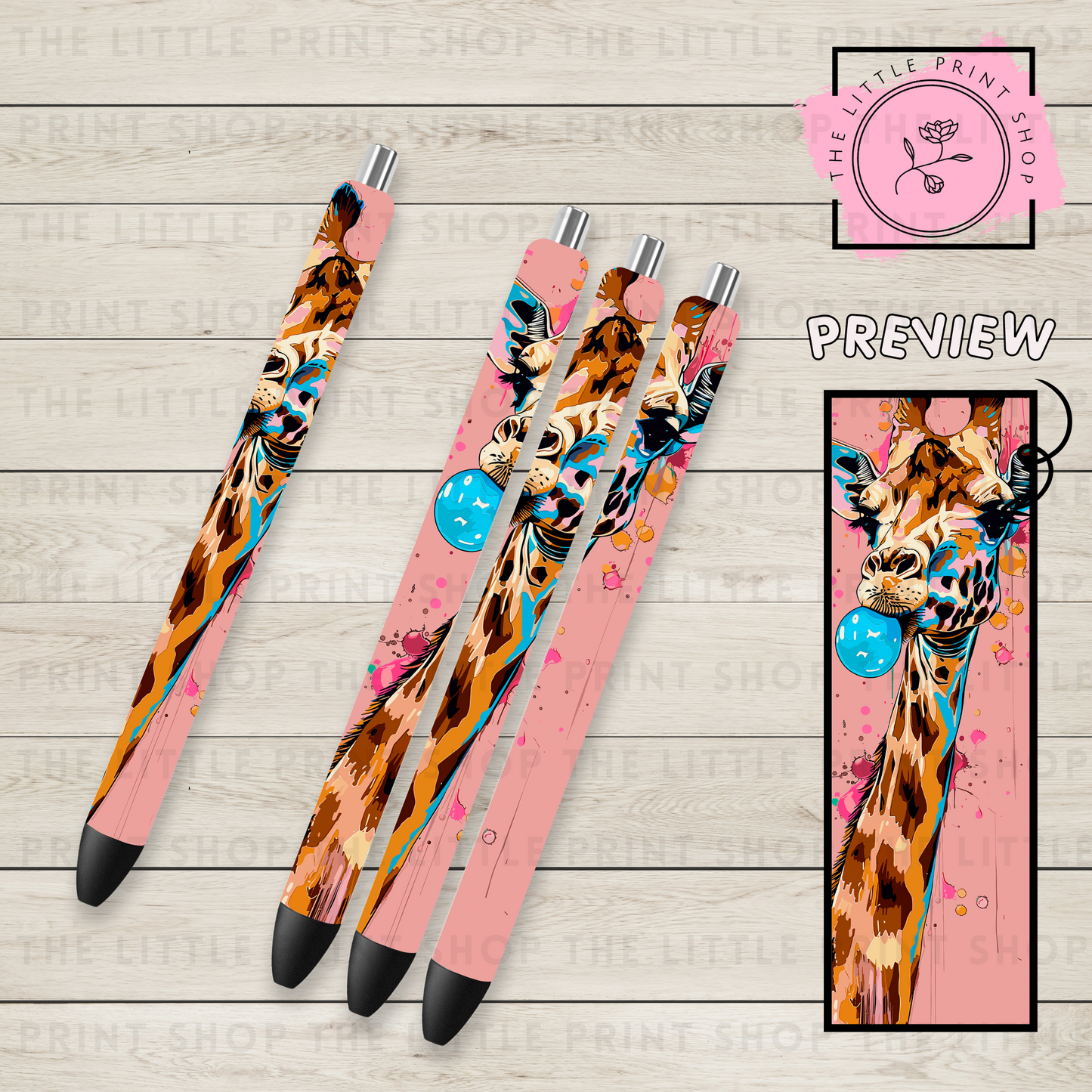 Giraffe Bubbles - UV DTF Pen Wrap Decal