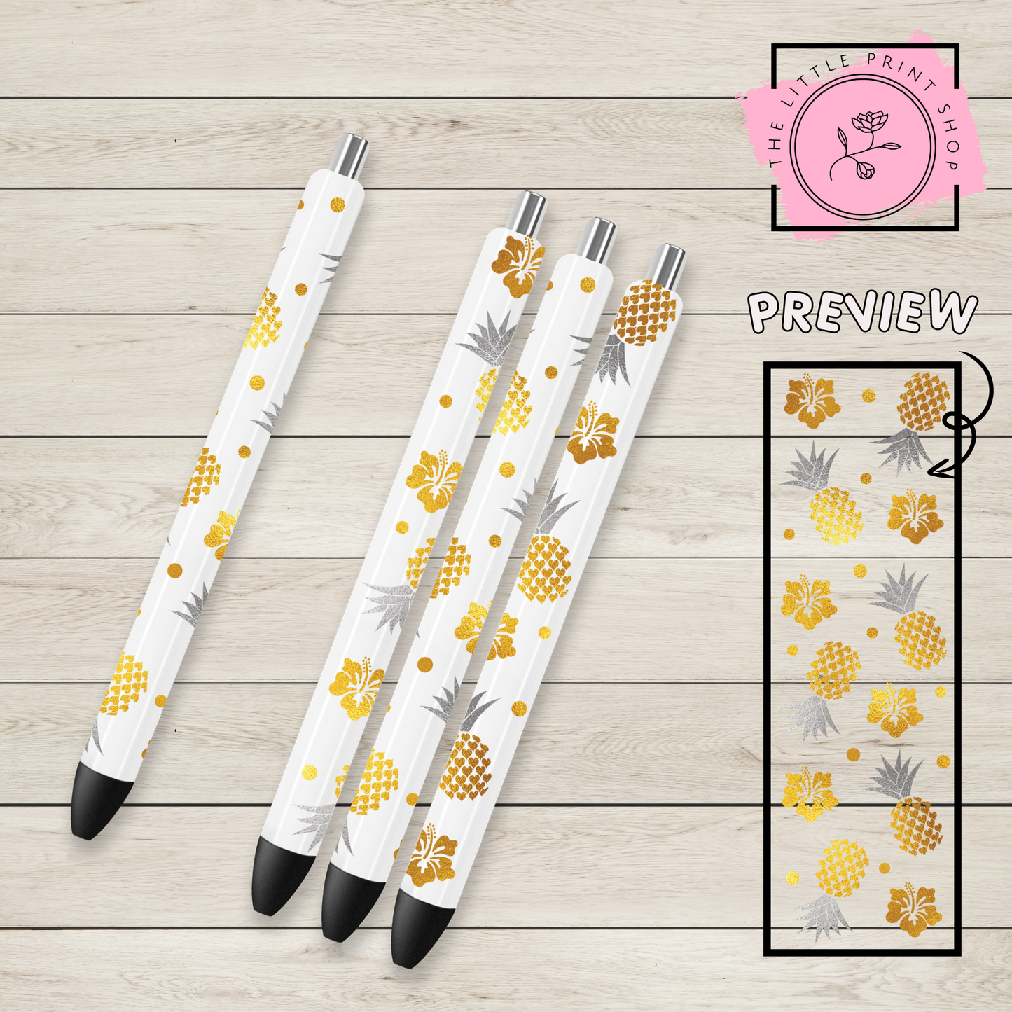Gold Pineapples - UV DTF Pen Wrap Decal