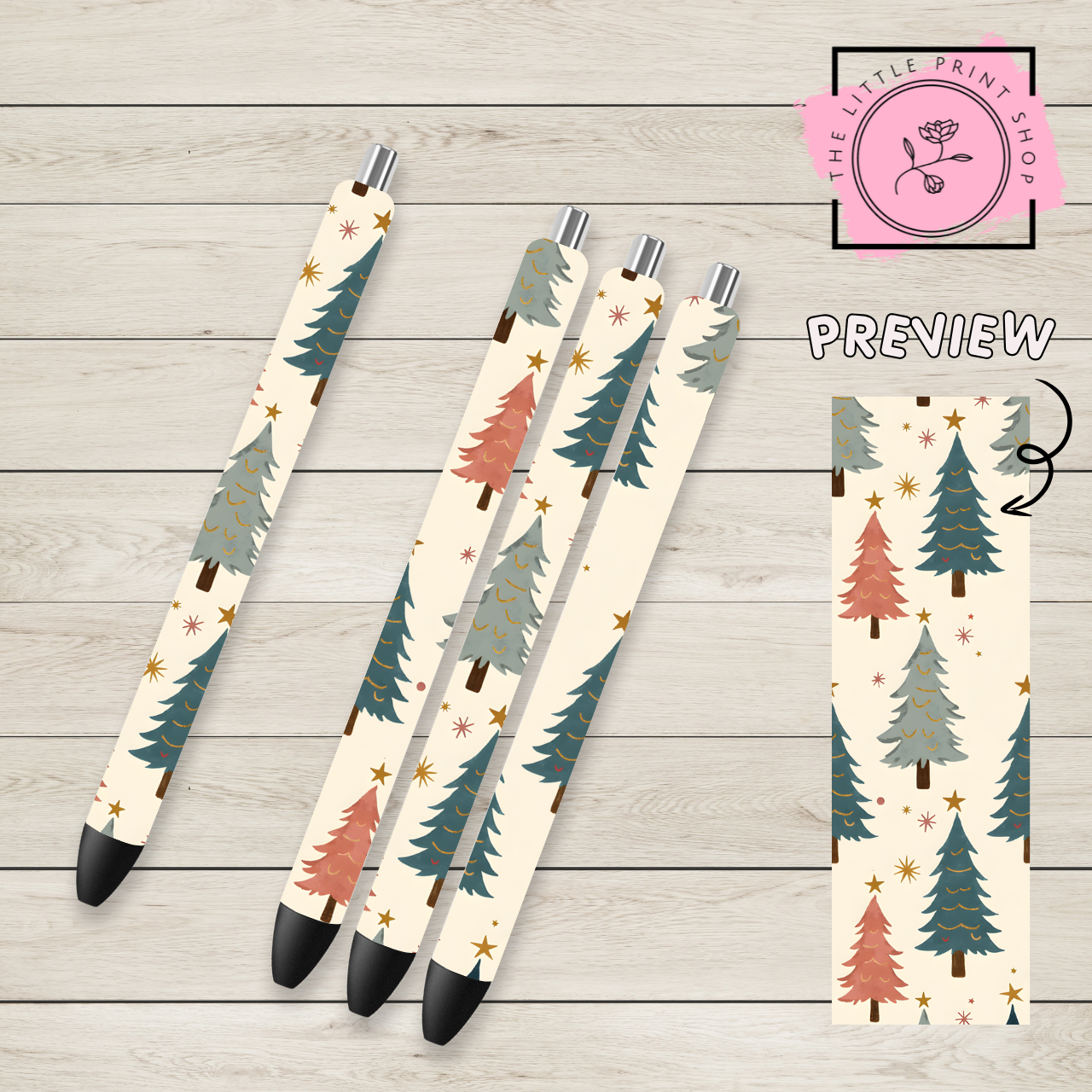 Christmas Tree Theme - UV DTF Pen Wrap Decal
