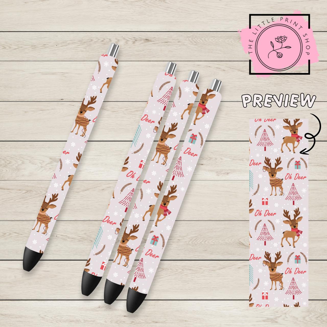 Christmas Reindeer Theme - UV DTF Pen Wrap Decal