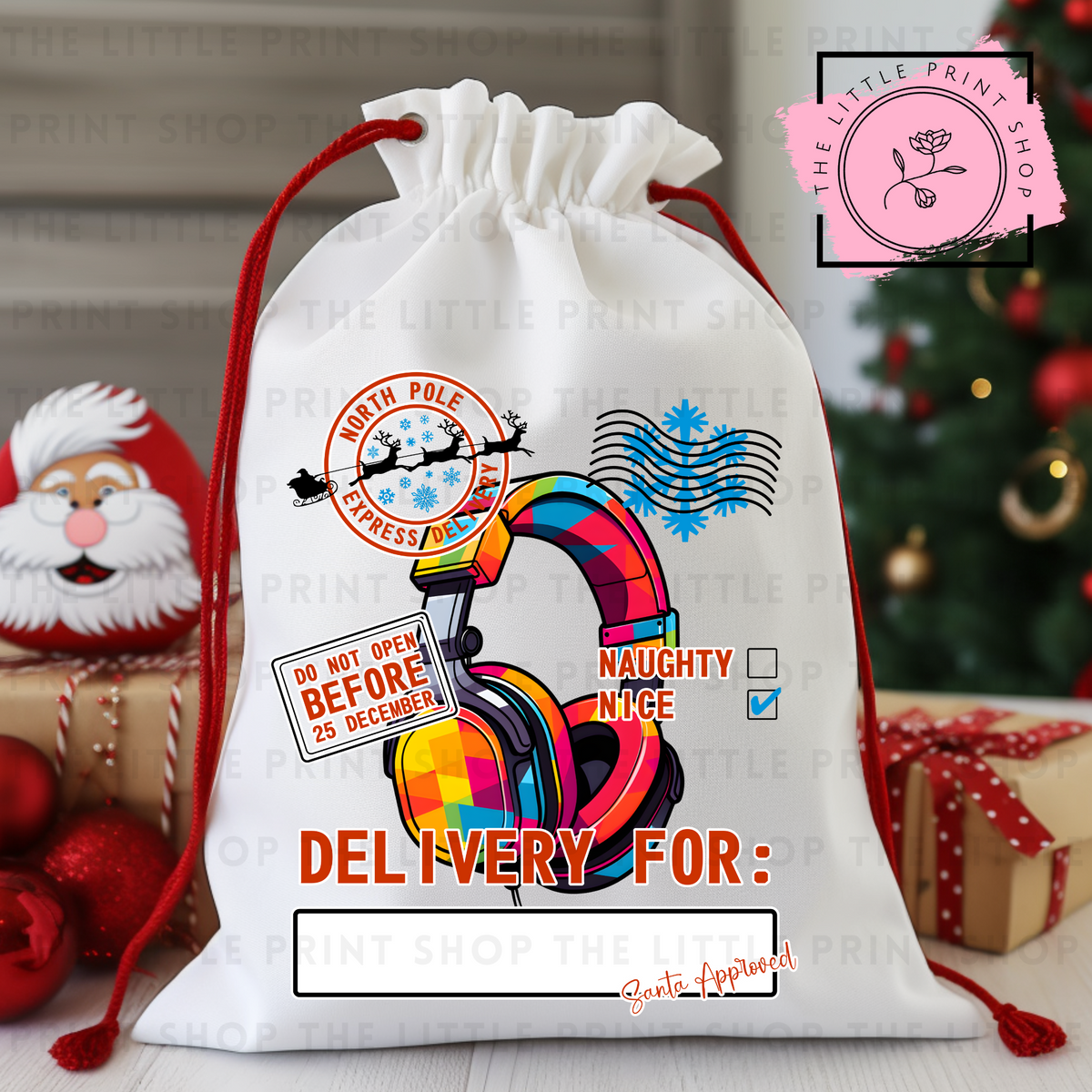 Headphones - DTF Christmas Sack Transfer