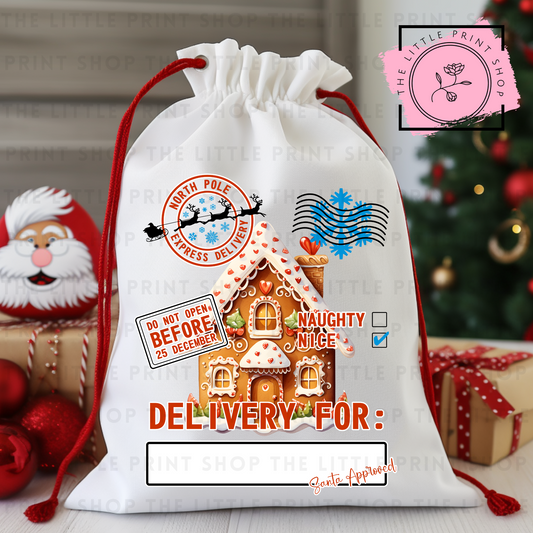 Gingerbread House - DTF Christmas Sack Transfer