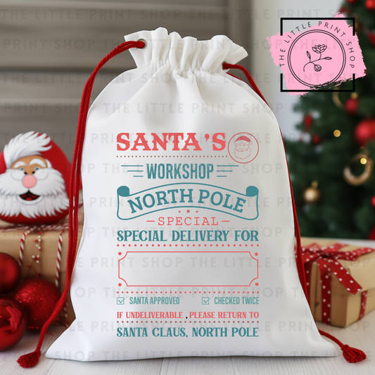 Santa's Workshop - DTF Christmas Sack Transfer