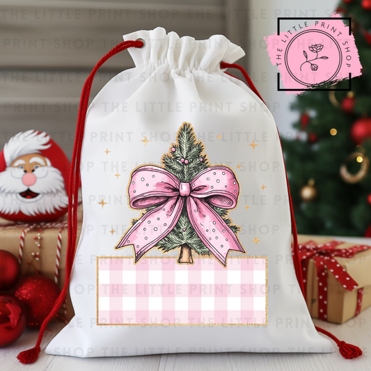 Christmas Tree Pink Bow - DTF Christmas Sack Transfer