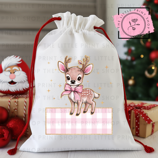 Pink Deer - DTF Christmas Sack Transfer