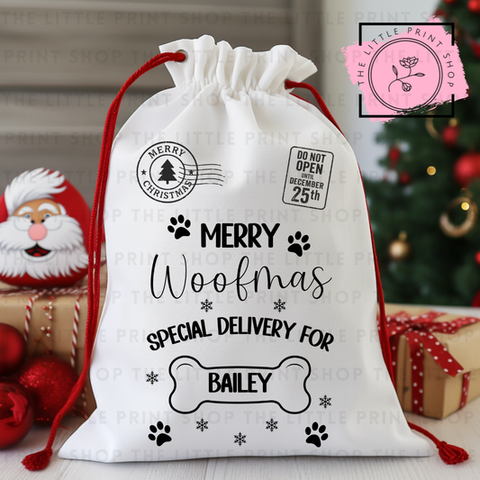 Merry Woofmas - Black Text - DTF Christmas Sack Transfer