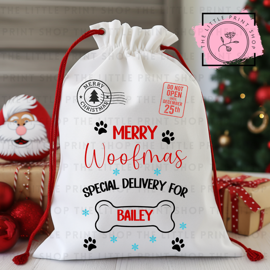 Merry Woofmas - Red Text - DTF Christmas Sack Transfer