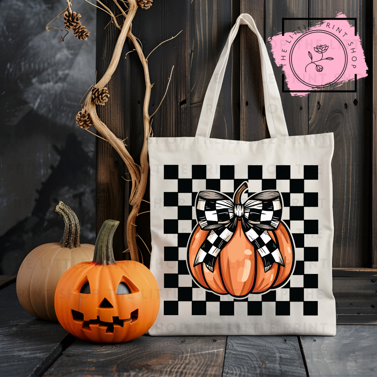 Checked Square Pumpkin - Tote Bag DTF Transfer