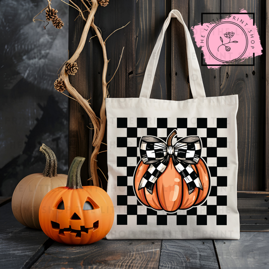 Checked Square Pumpkin - Tote Bag DTF Transfer