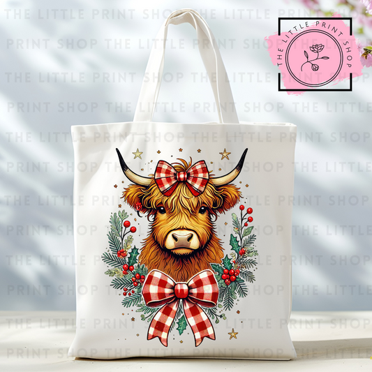 Highland Cow Wreath - Tote Bag DTF Transfer